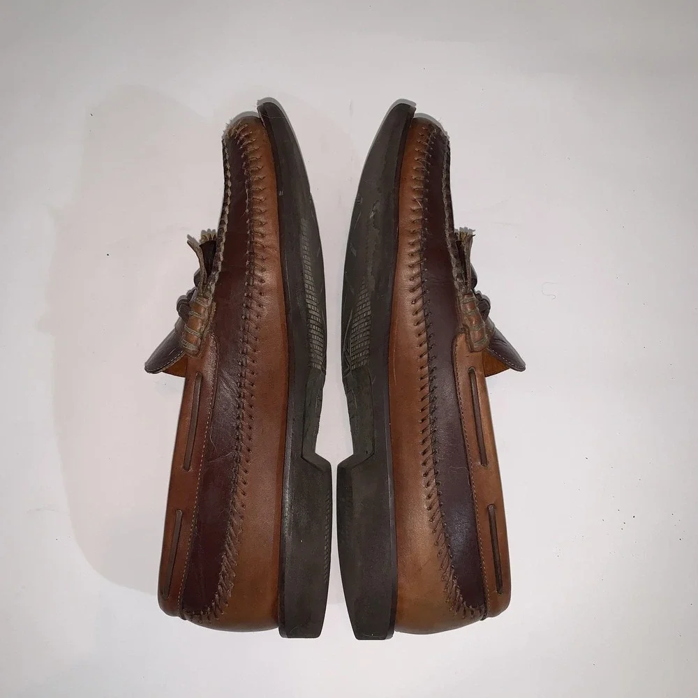H.S. Trask Shoes Mens Size 10.5 Brown Leather Slip On Tassel Loafers H1175